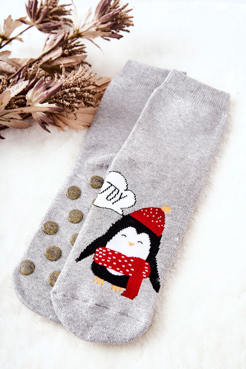 Socks Anti-Slip Glitter Penguin Silver