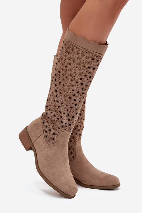 Women's Low Heel Boots with Openwork Pattern Beige Marcelline