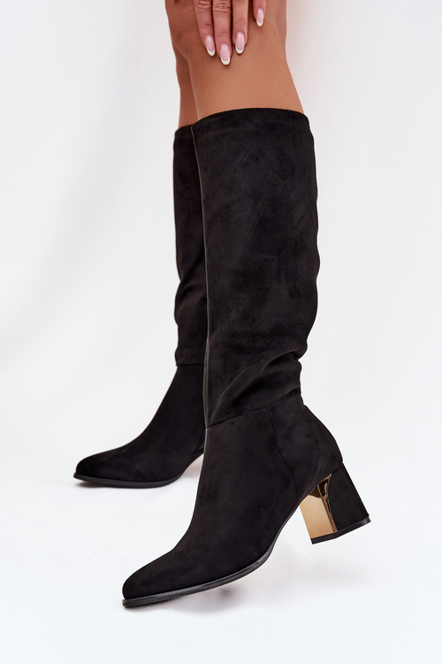 Women's Heeled Boots With Gold Element Black Nivarae