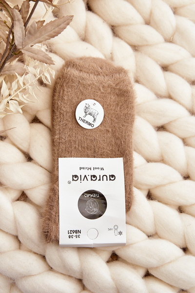 Skarpety Damskie Gładkie Ciepłe Alpaka Beżowe