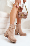 Women's Heeled Eco Suede Boots Insulated with Zipper Beige Laonora