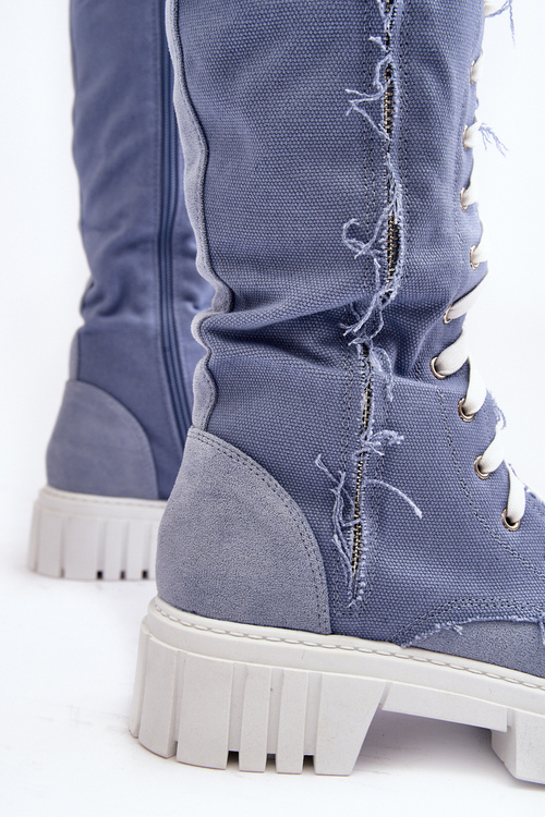 Women's Jeans Lined Boots with Lacing Blue Cresanta