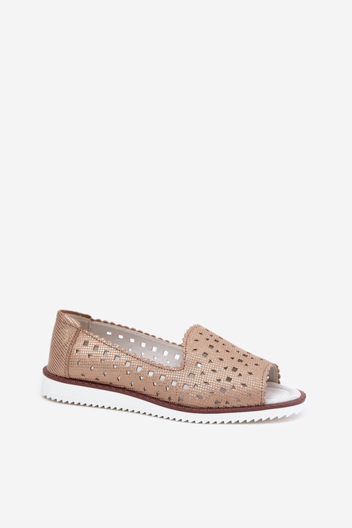 Leather perforated ballerinas with open toes S.Barski LR51-922 Gold