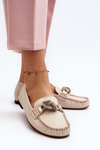 Women's Leather Moccasins With Decoration Laura Messi 2761 Beige