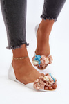 Women's Rubber Ballerina Flats with Flowers White Junikla