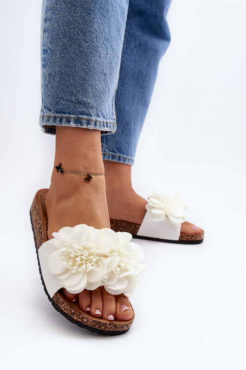 Women's Flip Flops With Flowers White Lulania