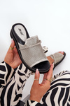 Womens wedge sandals with decorative strap silver Teriwes
