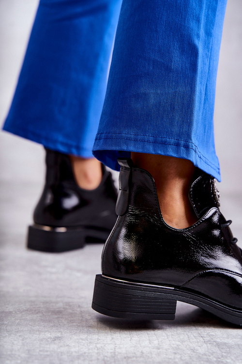 Laquered Lace-up Boots With Cutouts Black Fabiana