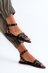 Decorated Women's Flat Heel Sandals Black Ianaera