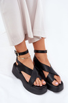 Ladies Platform And Wedge Sandals Eco Leather Black Tenzorus