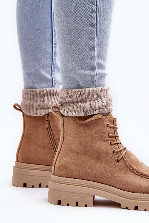 Women's Trapper Boots with Zipper Dark Beige Apolosi