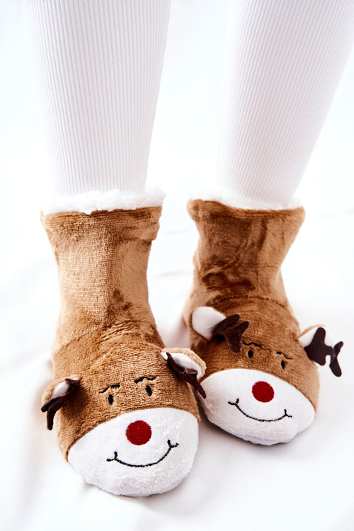 Christmas Warming Slippers Reindeer Beige