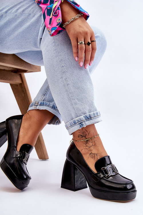 Leather Pumps On Massive Heels Black Maximo