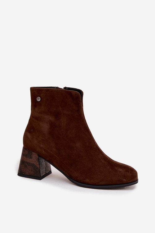 Leather Suede Women's Ankle Boots on Heel Maciejka K7202-02 Chocolate