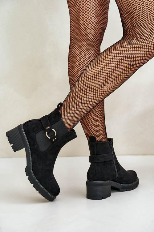 Women's Insulated Ankle Boots With Heel And Gold Detail Eco Suede Black Mailta