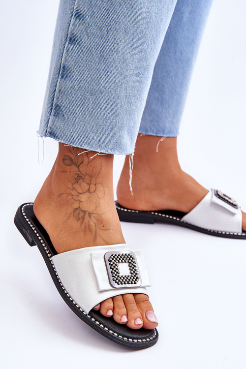 Klapki Damskie Skóra Dżety Srebrne S.Barski KV-2775-33