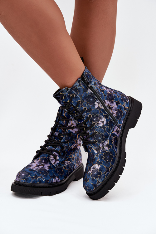 Women's Insulated Boots with Flower Pattern Artiker 57C1052 Navy Blue