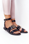 Flat Leather Sandals Black On Time