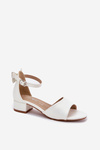 Shiny Girls Sandals With Low Heel White Ainare