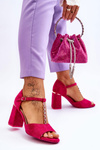 Suede High Heel Sandals With Cubic Zirconia Fuchsia Aniya 