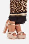 Women's sandals on high heel and platform glossy beige Jovenes