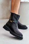 Leather Women's Ankle Boots With Strap Insulated GOE OO2N4150 Black