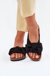 Women's Cork Sole Sandals With Bow Black Seressa