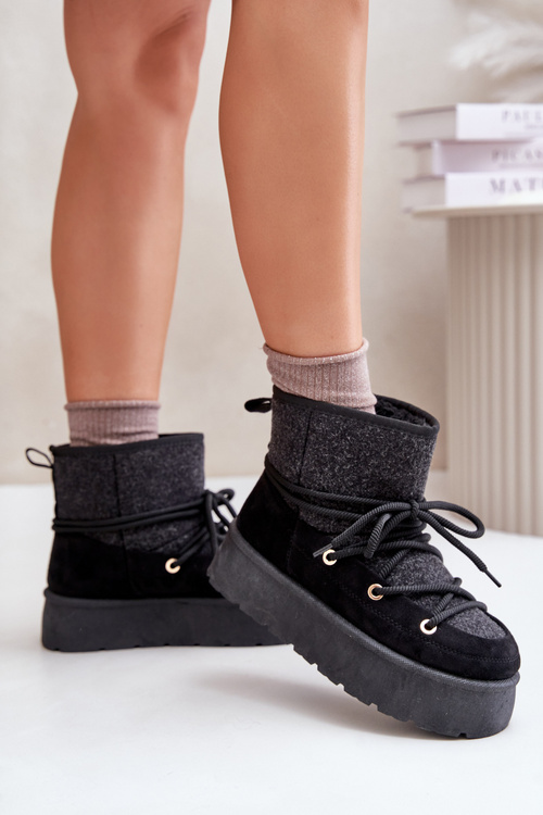 Snow Boots With Lacing On Platform Black Mavora