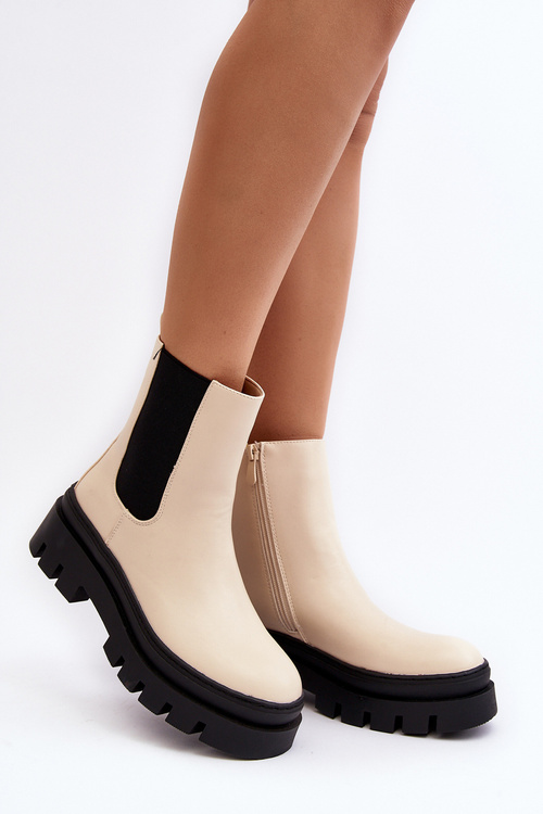 Leather Boots Workery Beige Loretta