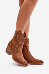 Cowboy Ankle Boots On Heel With Eco Suede Camel Narinae