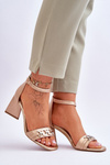Leather Triangular Heel Sandals Beige Laura Messi 2595