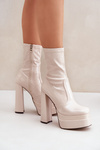 Lacquered Ankle Boots On Platform And High Heel Beige Lotisha