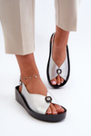 Women's Leather Wedge Sandals with Platform S.Barski KV27-020 Silver