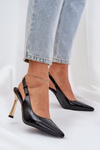 Lacquered High Heels With Open Heel And Pointed Toes Black Rivori