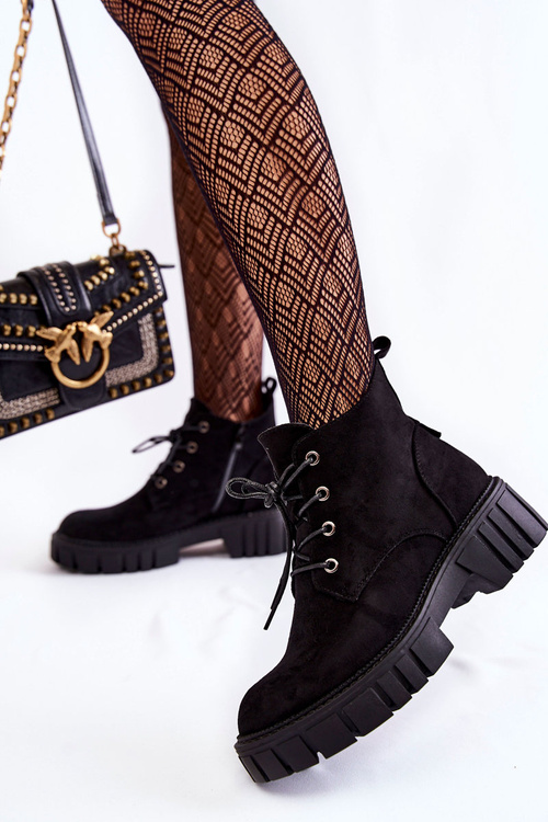 Suede Warm Lace-Up Boots Black Bjorg