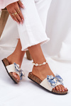 Women's Slide Sandals With Bow On Cork Platform Blue Lisandrea