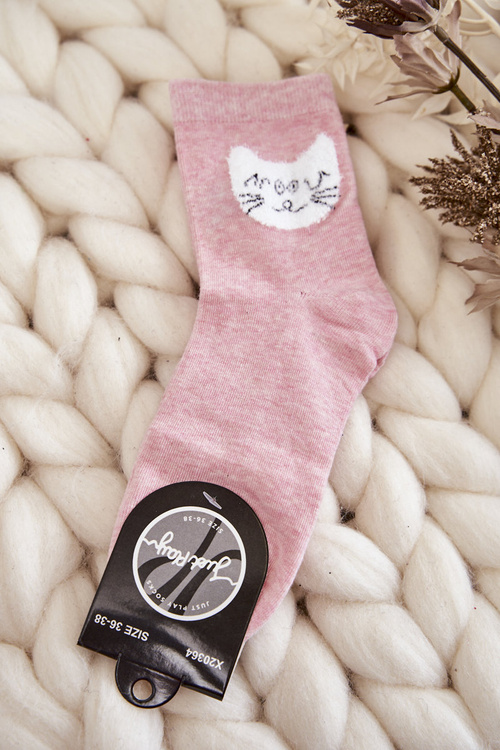 Women's Cotton Socks With Cat Pink