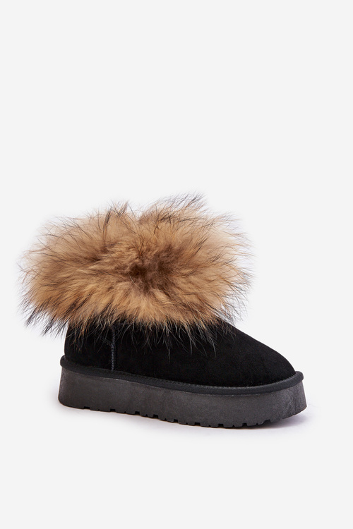 Leather Snow Boots On Platform With Fur Black Avirisa