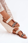 Flat Women Sandals With Beads Leopard Beige Virona