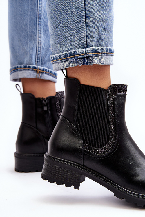 Women's Low-Cut Ankle Boots on Flat Heel Black Kassona