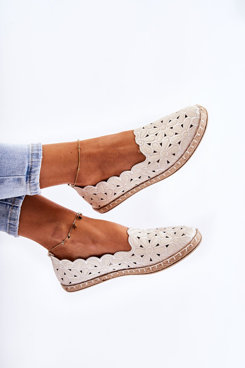 Women's White Floral Slip-On Ballerina Flats Vennice