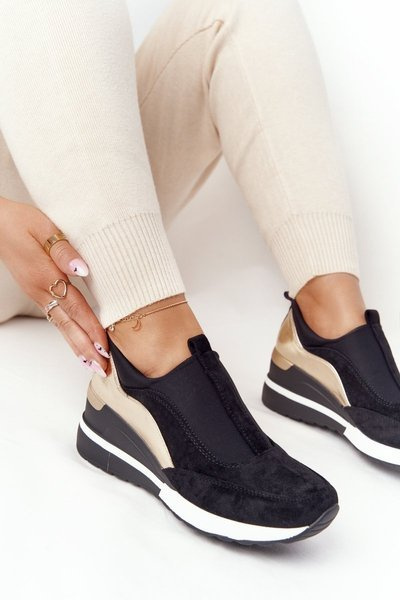 Wedge Sneakers Slip-On Vinceza 10593 Black-Gold