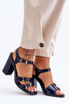 Lacquered Heeled Sandals S.Barski 80-3 Navy 