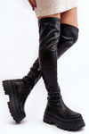 Women's Over-the-Knee Boots on Chunky Sole Black Chinasa