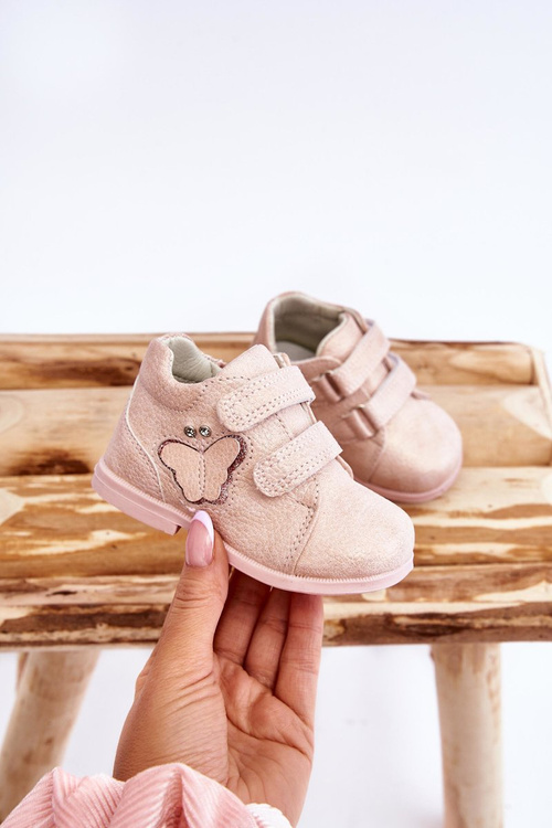 Leather Boots Lace Up With A Butterfly Pink Avi