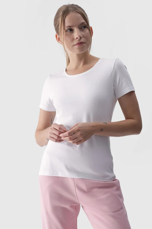 Smooth Women's T-Shirt With Logo White 4F 4FWMM00TTSHF1845-10S