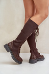 Laced Boots With Elastic Shaft Brown Vamilena