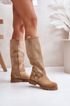 Women Suede Knee High Boots Beige Lewski 3615