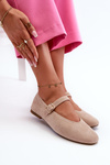 Beige Buckled Faux Suede Ballerina Flats Anlofi
