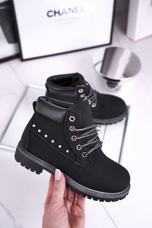 Dziecięce Ocieplane Botki z Ćwiekami Czarne Gonzo